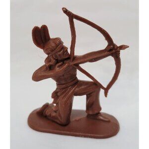 Vintage Plastic Toy Native American Archer Figurine - Made In Hong Kong - Brown